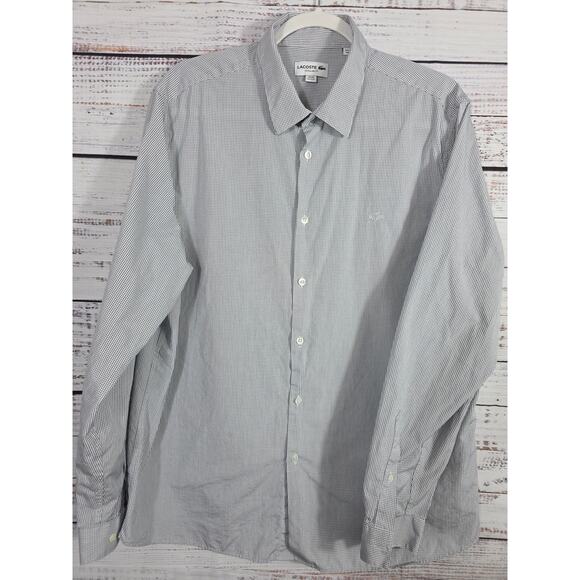 Lacoste men's button up long sleeve Blue/white checkered size 44 - Picture 1 of 7